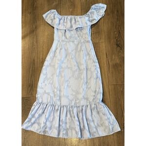 Koko + Mason Off Shoulder Blue Floral Midi Dress Women Medium M NWT